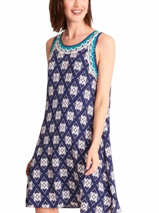 Hatley Dresses & Skirts - Hatley Blue Medallion Sleeveless Shift Dress Large Geometric Boho Summer Dress